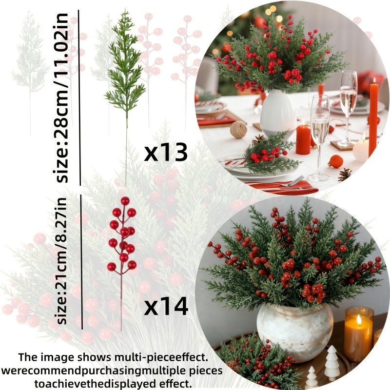 TEMU Set de 27 Flores Artificiales, de Navidad Falsas con , Ideal para Coronas Navideñas, Guirnaldas, de Mesa, Manualidades Navideñas, Decoración de