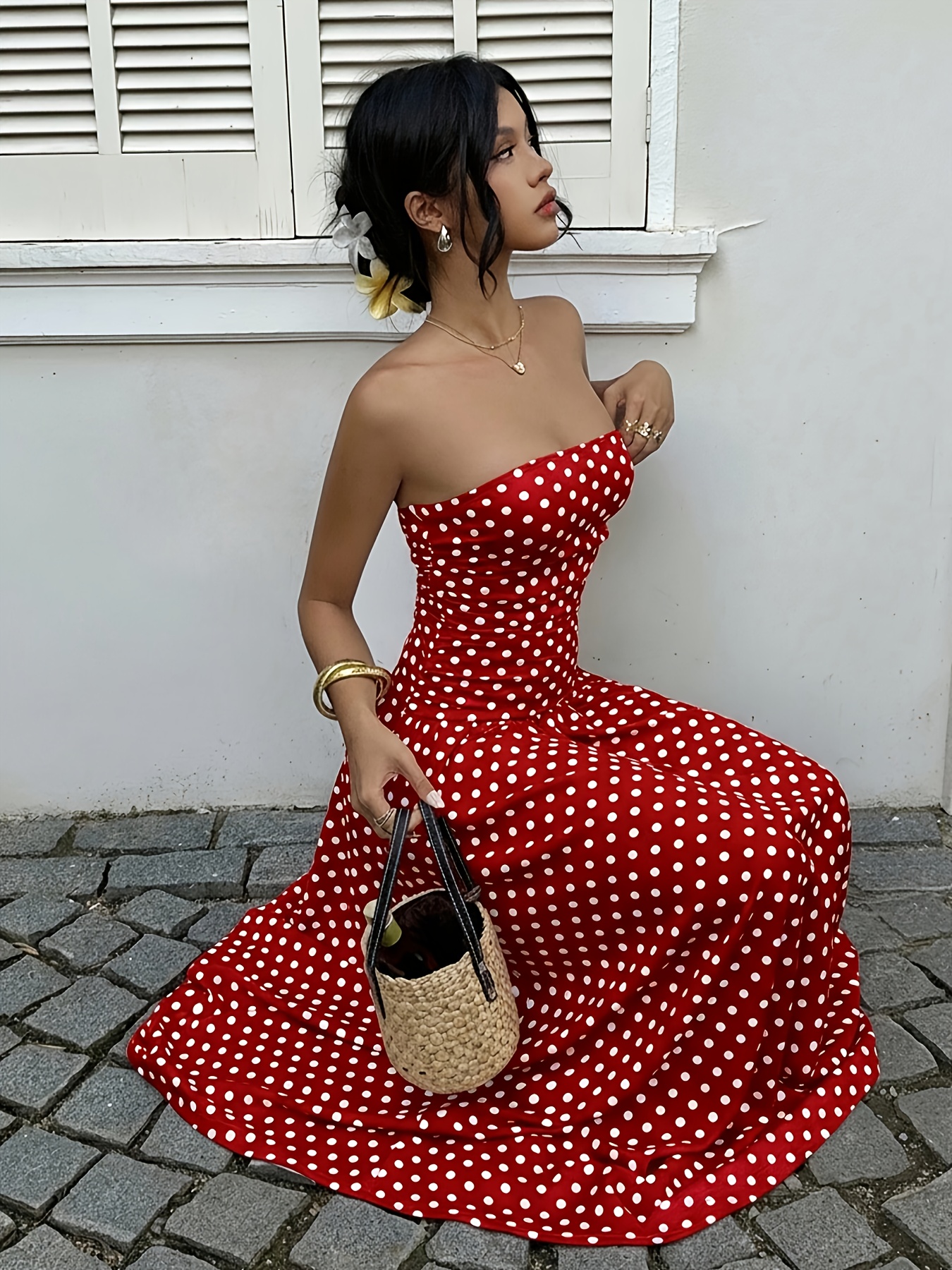 asd1 casual holiday rose red polka dot tie dress womens