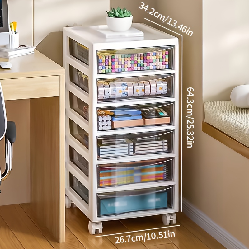 1pc 5/6-tier Rolling Storage Cart With Drawers, Utility Cart With Removable Casters And Durable Pp Material, Transparent Storage Drawer Cart For Crafts, Additions, Stationery, And Office Supplies
