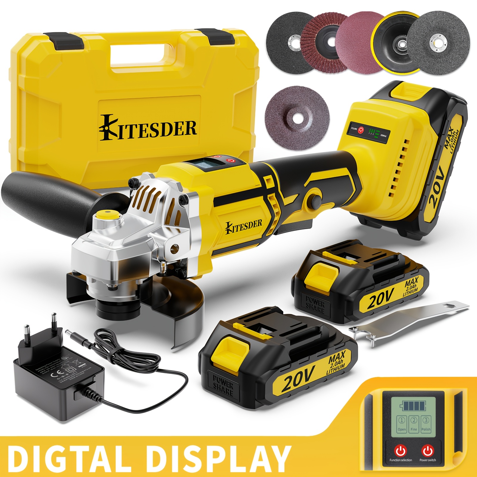 TEMU Kit d'outil de meuleuse d'angle fil balais multi-spécifications avec batterie et chargeur, polisseuse électrique haute 9000/11000 tr/min pour la