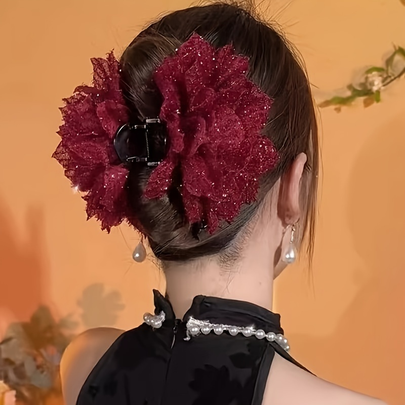 

Élégant Vintage Clip de Cheveux Creux Floral - Plastique avec Colorée, Accessoire de Mode Cheveux pour Femmes, Grande Taille, Design Floral, en Tissu, Style Rétro et Élégant