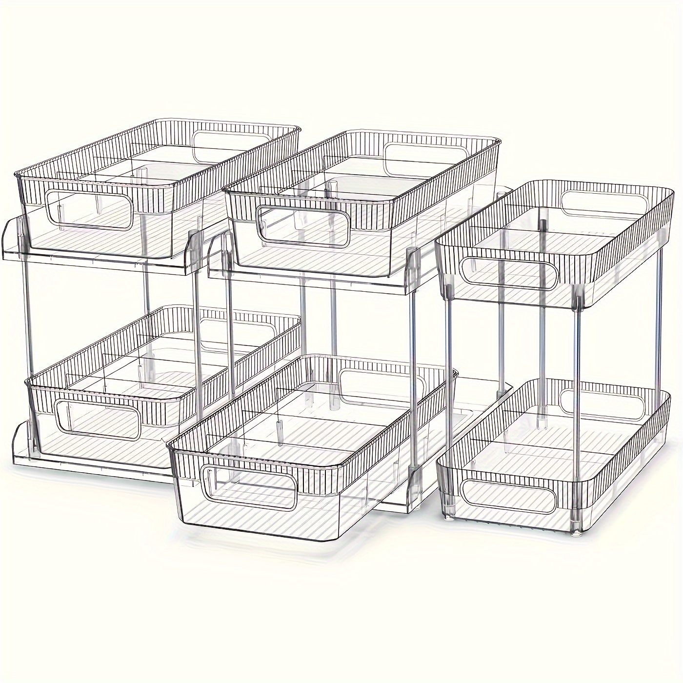 

1 Set/3 Sets 2-tier Bathroom Organizer With Dividers, Clear Under Sink Organizers Storage Slide Out Bathroom Vanity Counter Storage Container For Kitchen Pantry Cabinet Closet, Medicine Organizer