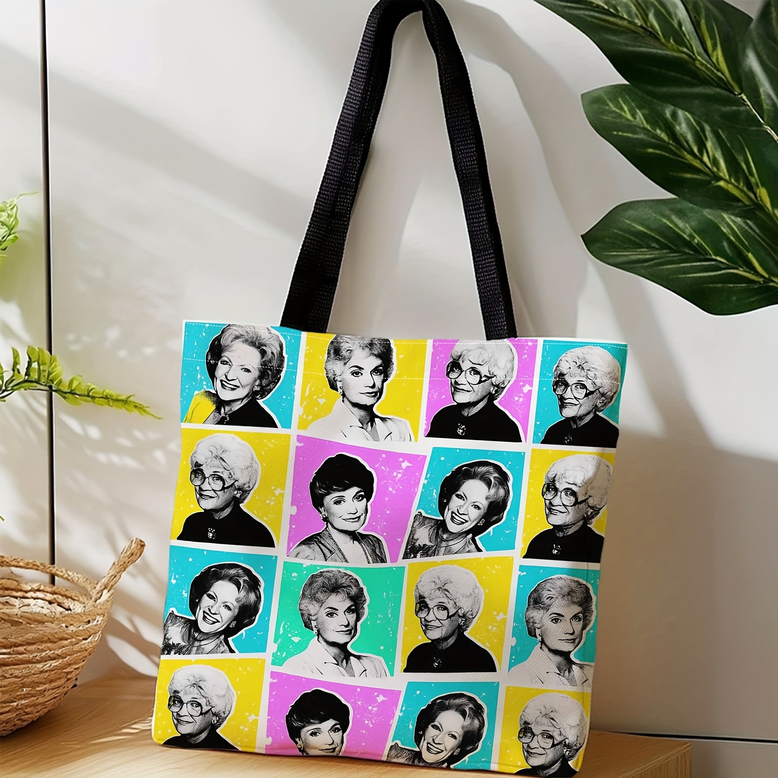 TEMU 1pc Shopper Bag,shopping Portable Shoulder Back Hand-held Canvas Bag,, Pop Art, Celebrity Collage,suitable For Travel, Cosmetics, Bags,home