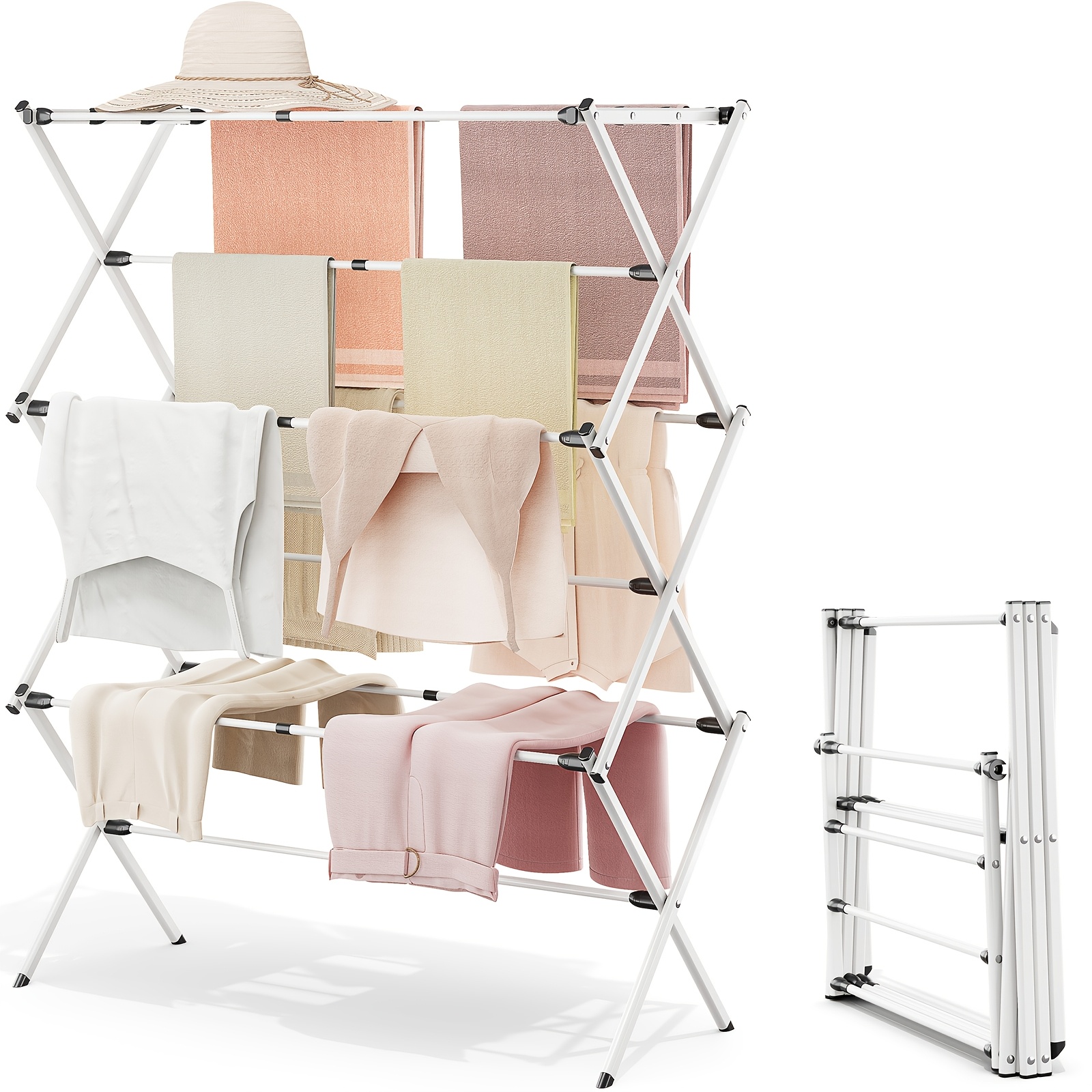 Kingrack Foldable Clothes Drying Rack, Extendable Large Capacity Laundry Rack, Space-saving Indoor Outdoor Dryer, 45.3&times;14.6&times;35.5 In, Drying Racks