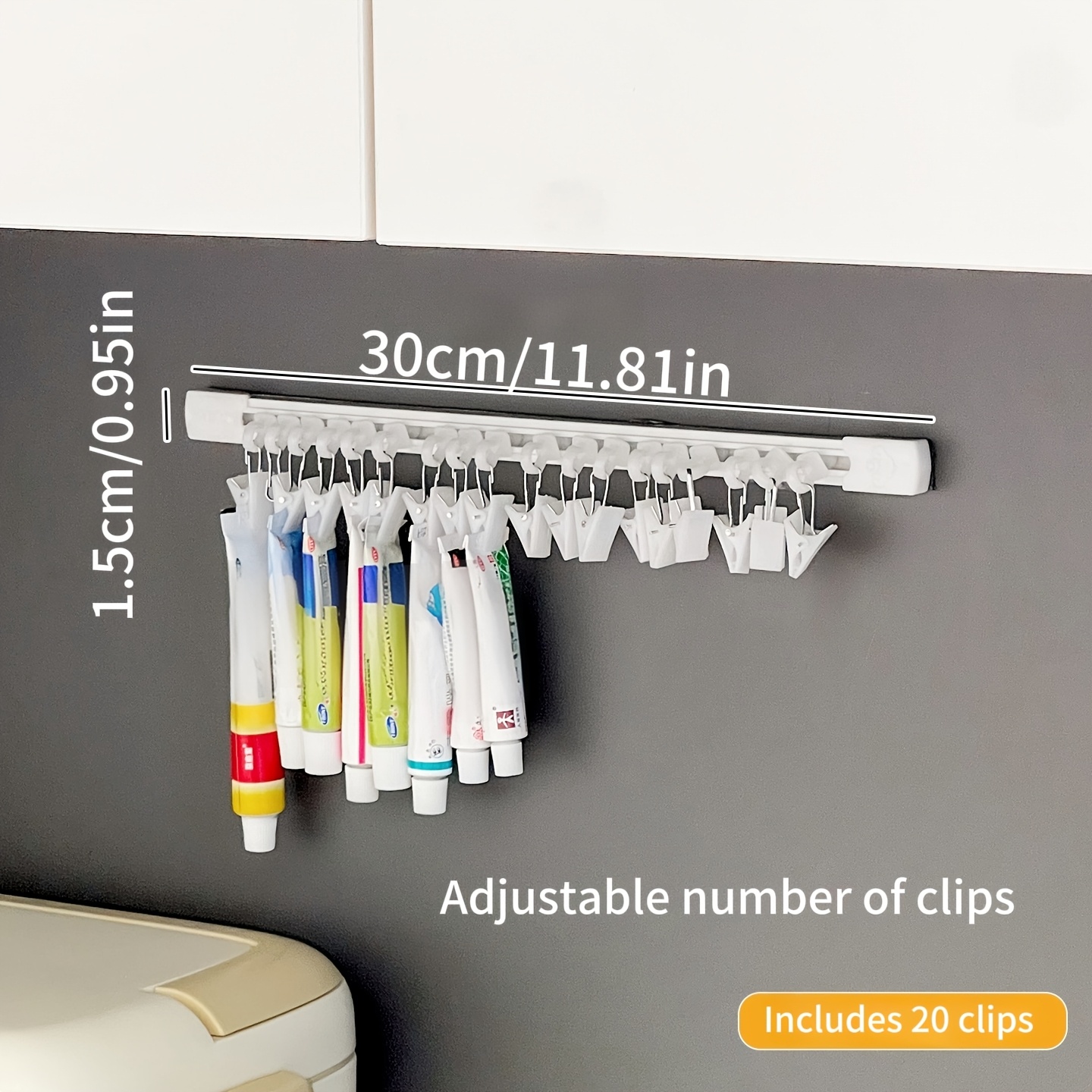 TEMU 1pc Sliding Clip Organizer, With 20pcs Clips, Can Clip Ointment Bottles/hair Scrunchies/hair Ties/data Cables/belts/hats/etc. Suitable For