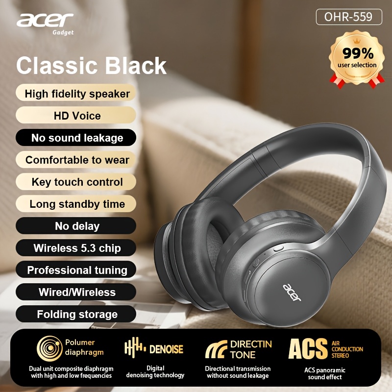 TEMU Acer New Upgraded Wireless Over-ear Headphones With - Sound, Lightweight Foldable Design Featuring An Integrated Microphone. Includes