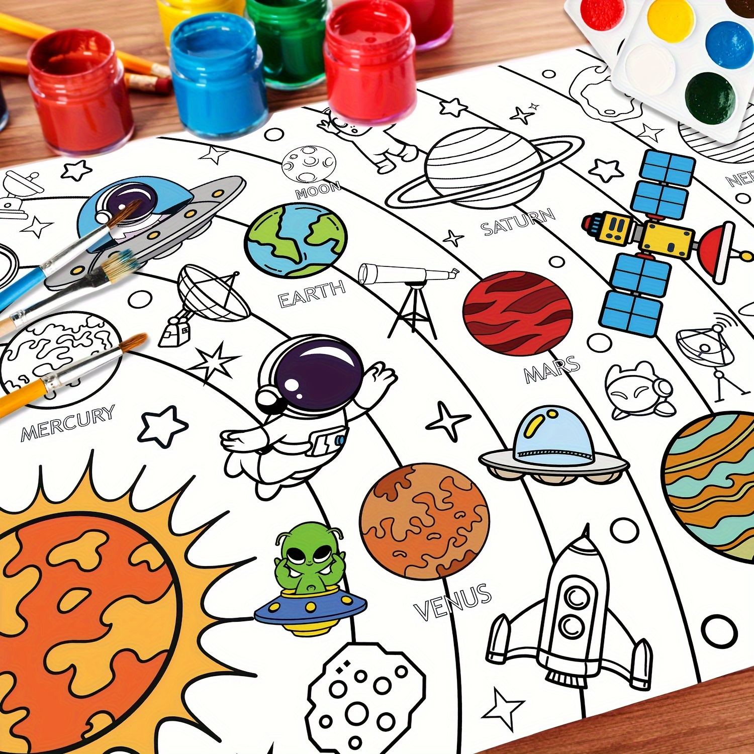 

1pc Coloring Poster For - Interactive , & Painting Activity - Plastic/paper Wall Doodle Art Banner - Ideal For Home, School, Birthday Party Supplies, Space Party Decorations