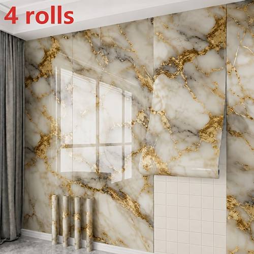 Artikelbild 4 rollen luxuriöse vergoldete wandaufkleber in marmor-optik für , einfach abziehbar aufklebbar, selbstklebend aus pvc wasserdicht, für küchen, schlafzimmer, badezimmer, wände, renovierung von möbeln als dekorative wandaufkleber