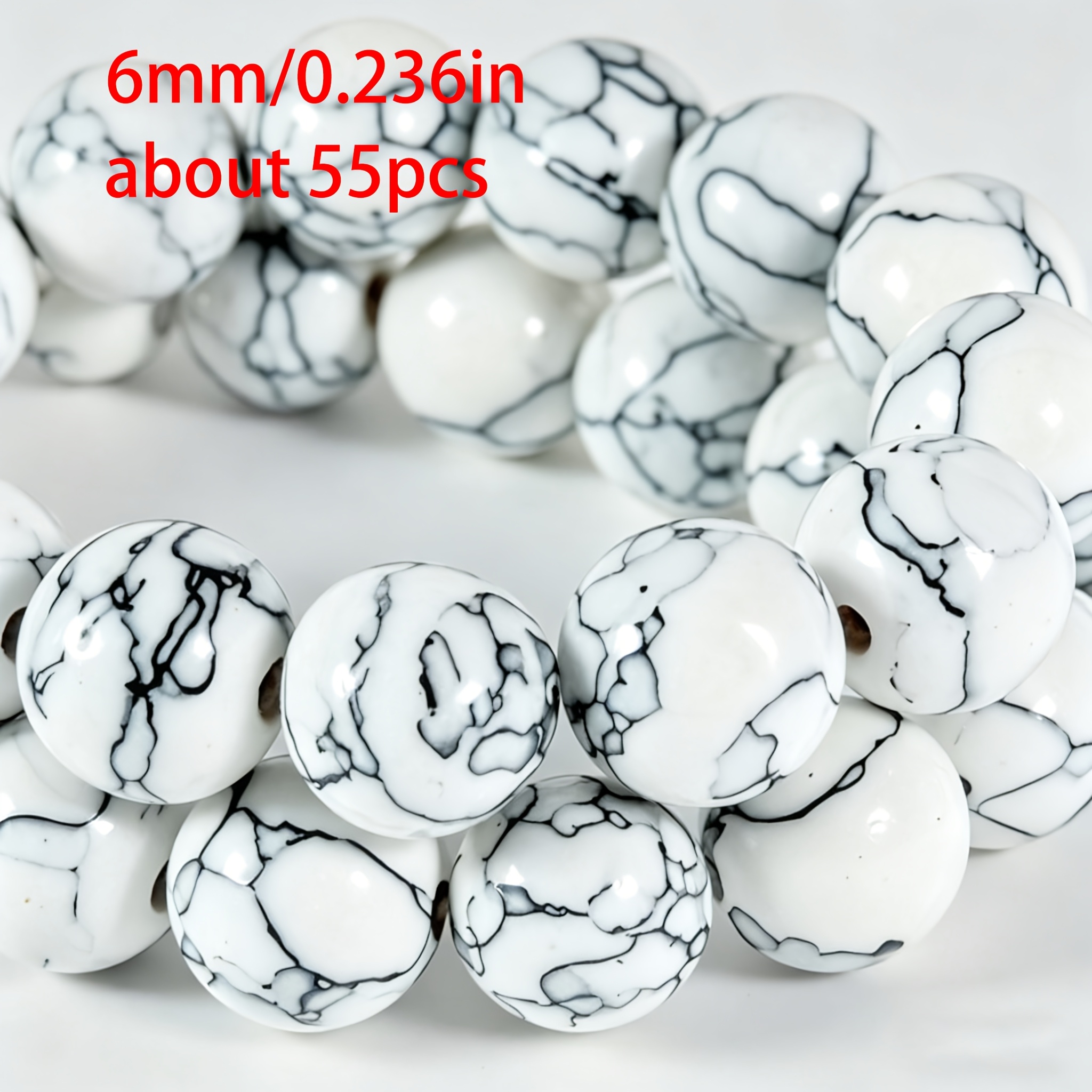 TEMU 81/55/39/31pcs 4/6/8/10mm White Round Turquoise High Quality Premium Beads Luxury Shiny Beads Glass Material With Hole Exquisite Loose Beads