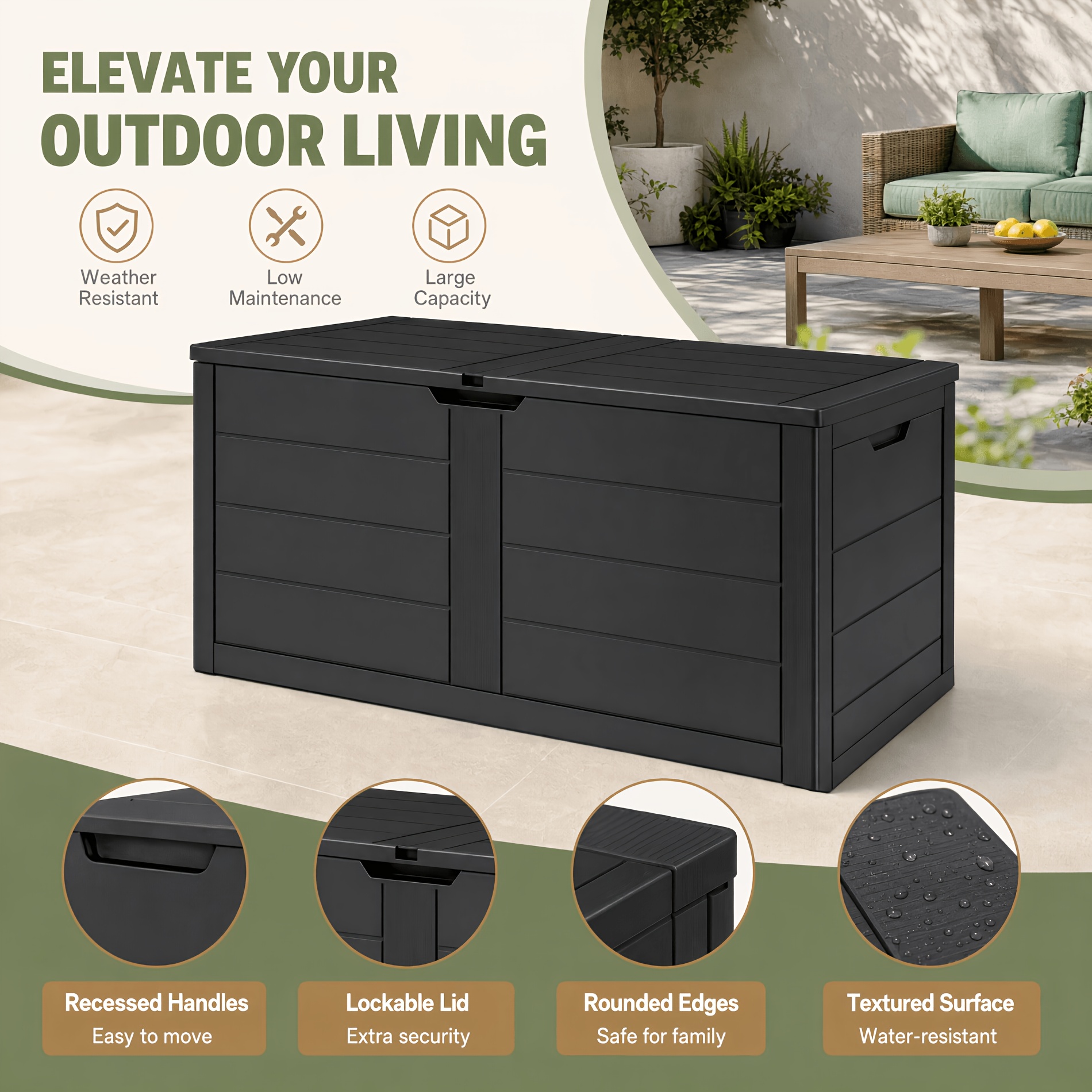 75 Gallon Resin Outdoor Storage Deck Box with Handles