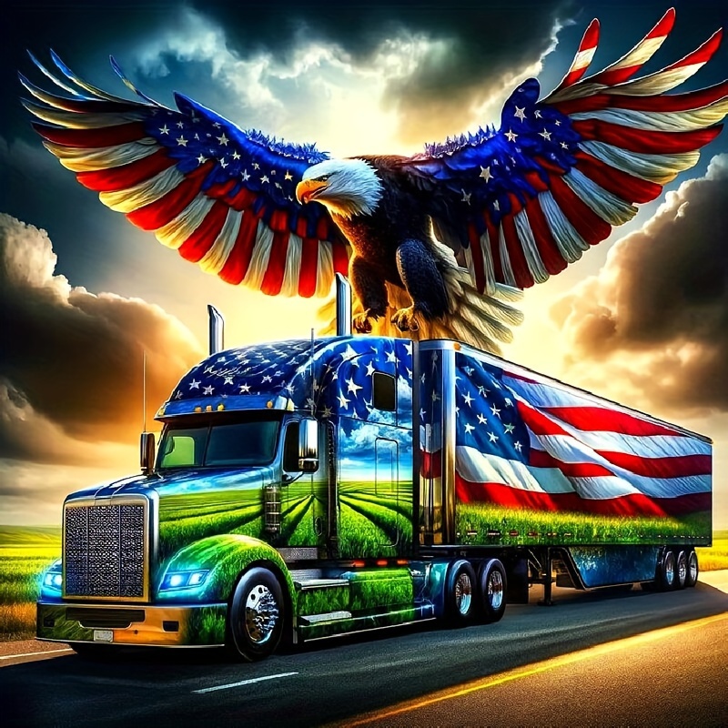 

Eagle Truck 5d Diamond Painting Kit For Adults And Beginners - Round Diamond, Canvas Material, Craft Tool & Supplies, Home Decor Wall Art Gift