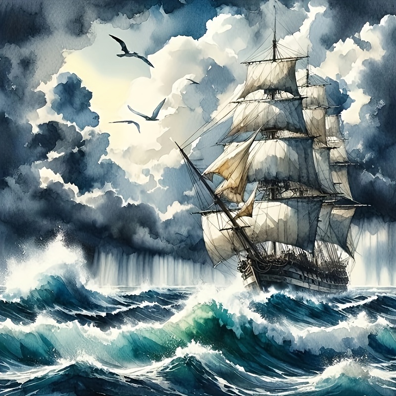 

1pc Boat Pattern Diamond Art Painting, Full Round Diamond Art, Decorative Wall Art Hanging Painting Home Decoration Valentine's Day Gifts, Decorative Craft Wall Art For Home Wall Decor Gifts