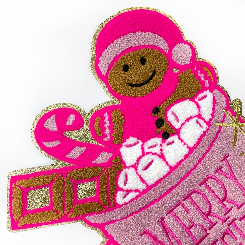 

Pink Christmas Gingerbread Man Crutch Towel Embroidery Diy Clothes, Pants, Bags