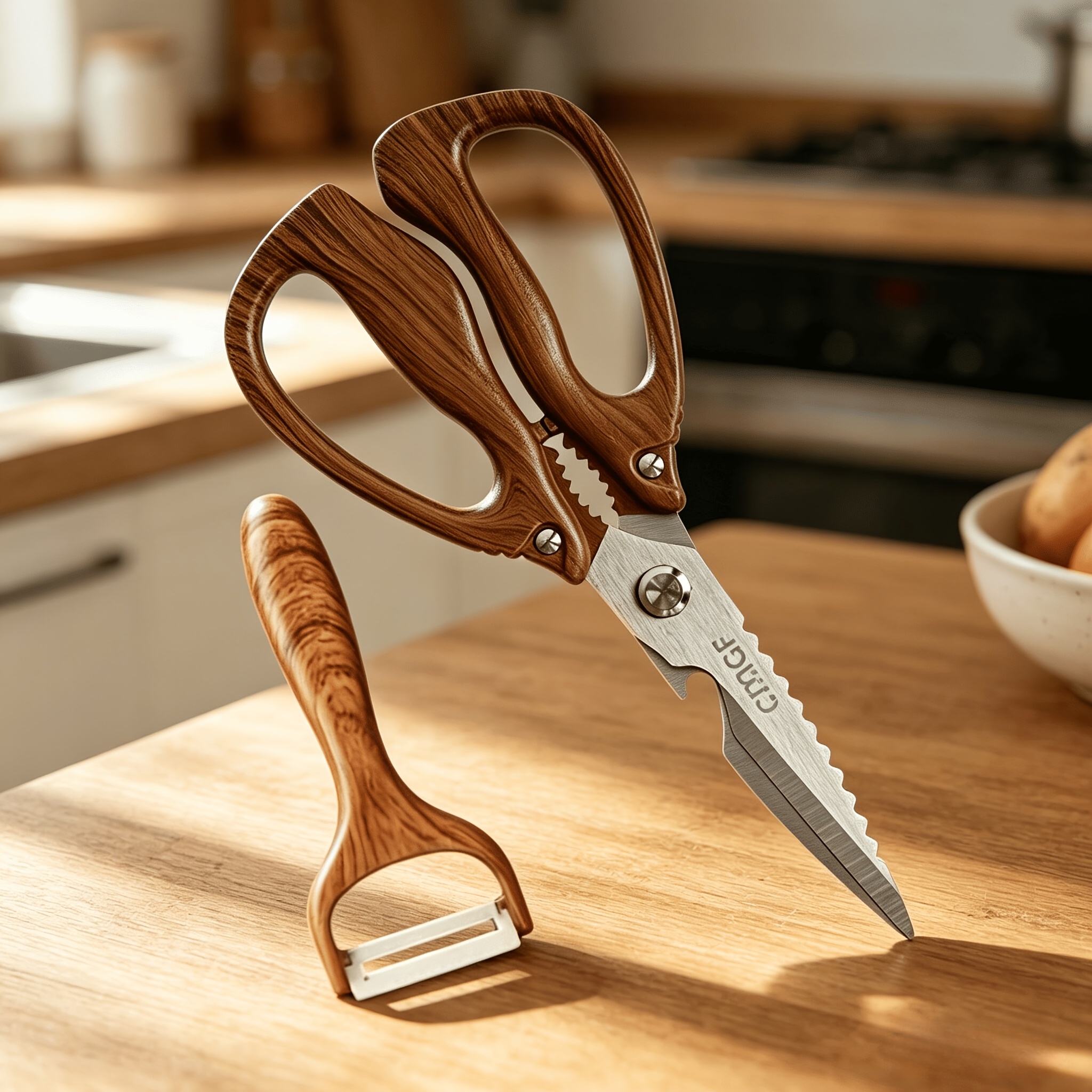 TEMU 【商品名】木製風ハンドル 滑り止め 強力 キッチン、ステンレス製シャープブレード、鶏肉、鴨肉、魚の骨の切断、魚の解剖、肉の切断、ボトル開け、ナッツのクランプ、多用途 家庭用調理器具、キッチン調理器具