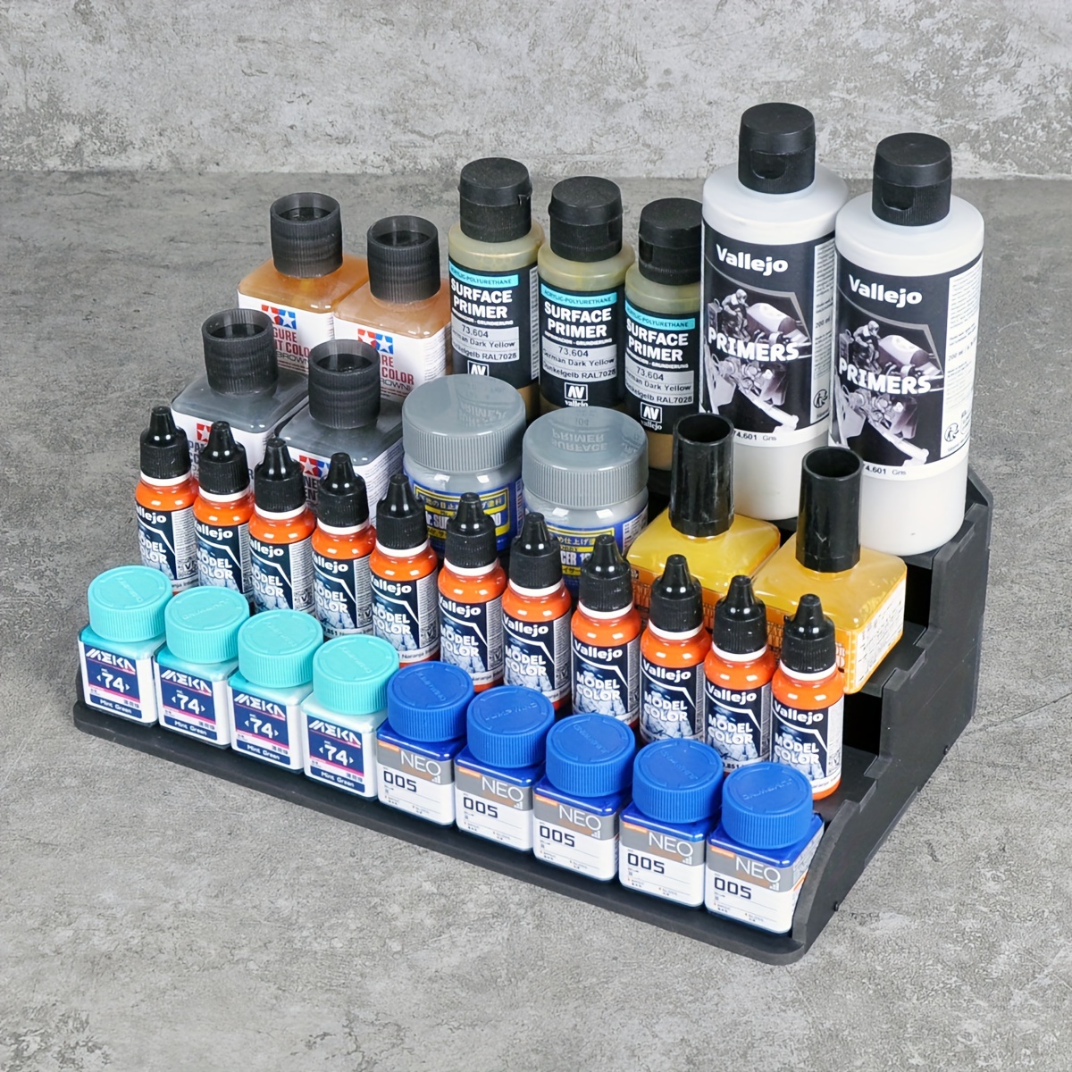 

4-tier Modular Paint Rack For Model Building - Water-based Paint Storage Organizer With Brush Holder, Ideal For Hobbyists 14+