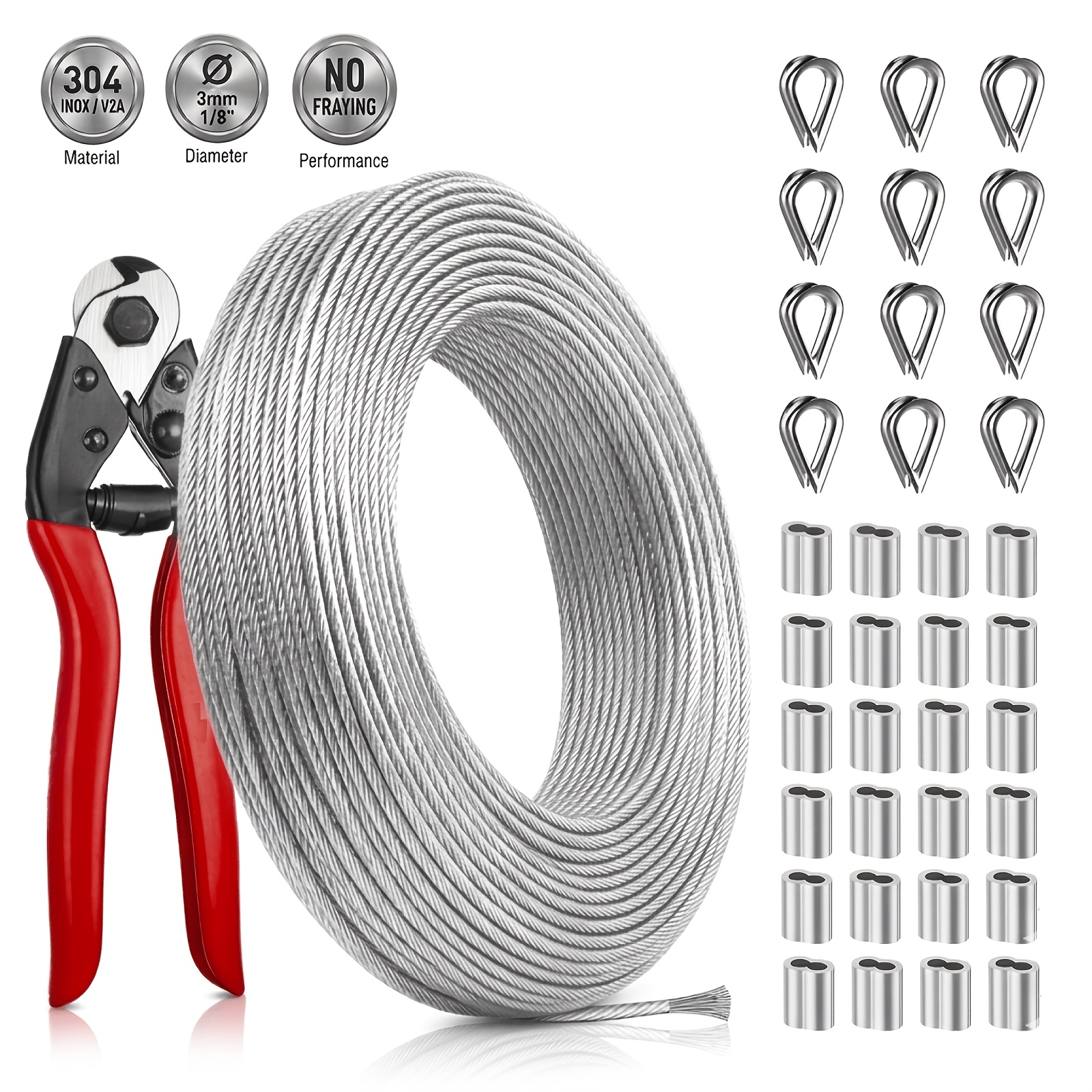 Image of 81pcs 50m 2mm 7×7 Pvc Coated Wire Rope Outdoor String Light Hanging Kit With Spring Hook & Tensioner