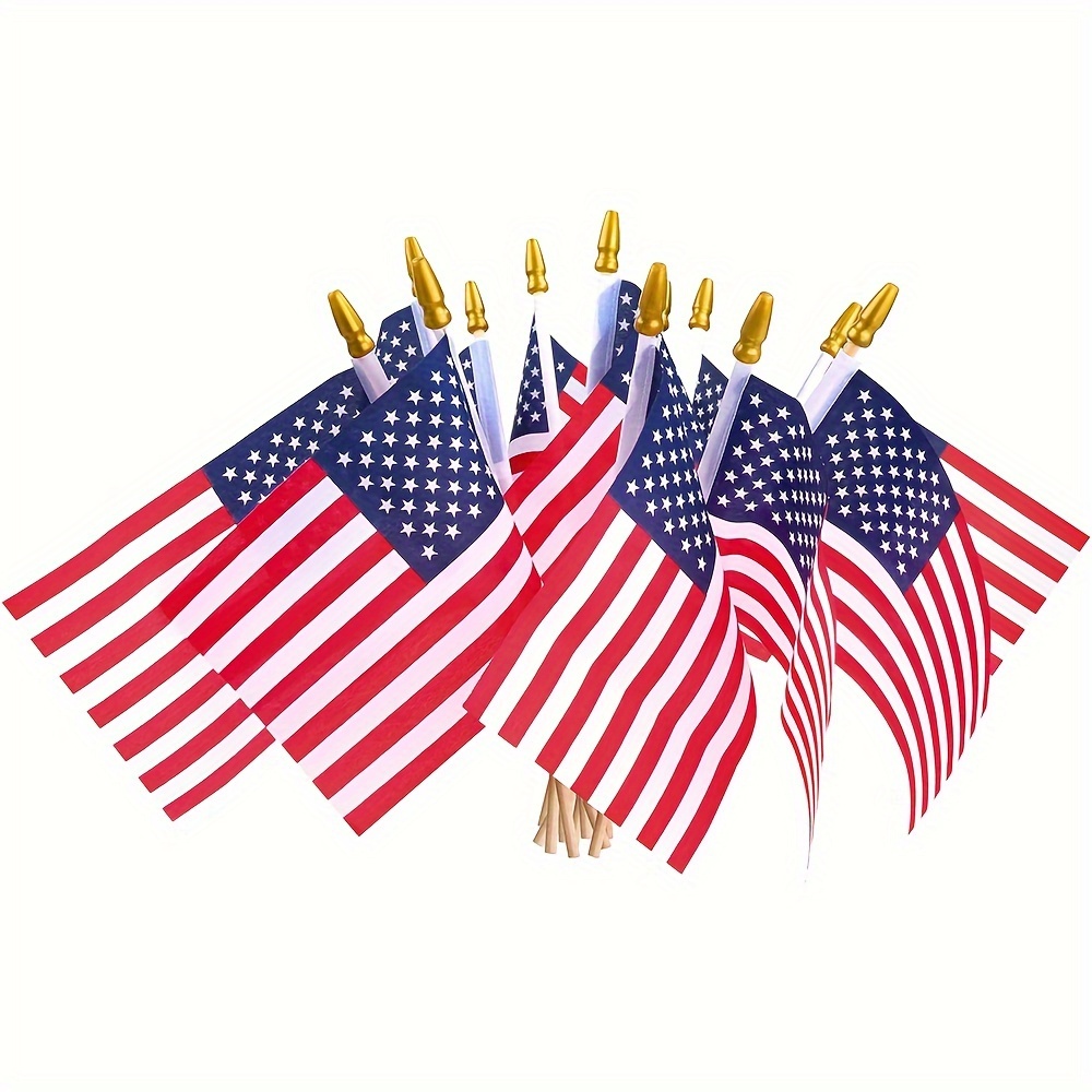 

12pcs, Handheld American Flags With Wooden Sticks, Double-sided Usa Flags, Patriotic Decor For 4th Of July Independence Day Celebrations