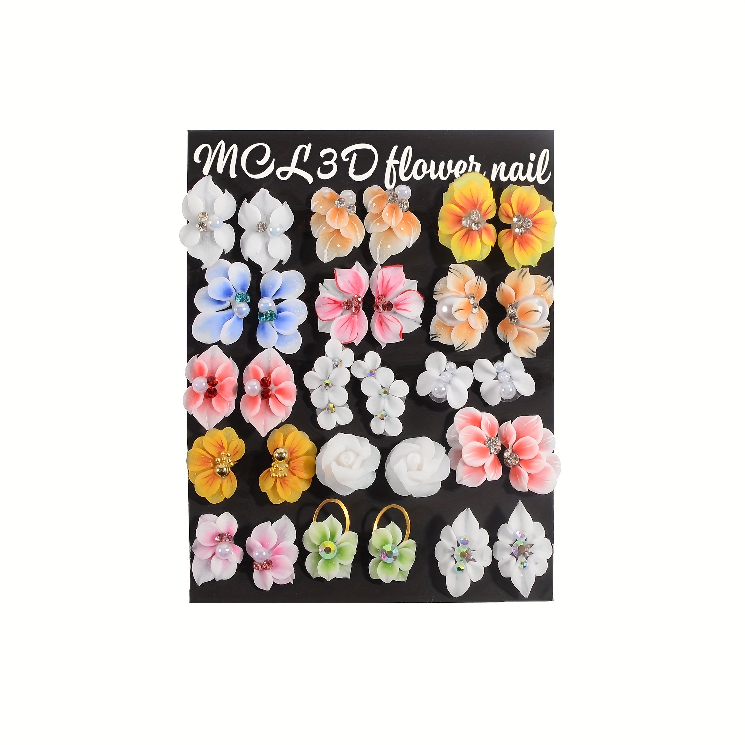Image of Of 3d Flower Nail Art Charm Handmade Acrylic Flowers, Mixing 15 Designs Of Summer Flower Nail Crystal Acrylic Flower Nail Art Charm For Women's Nail Decoration Gift - No Fragrance