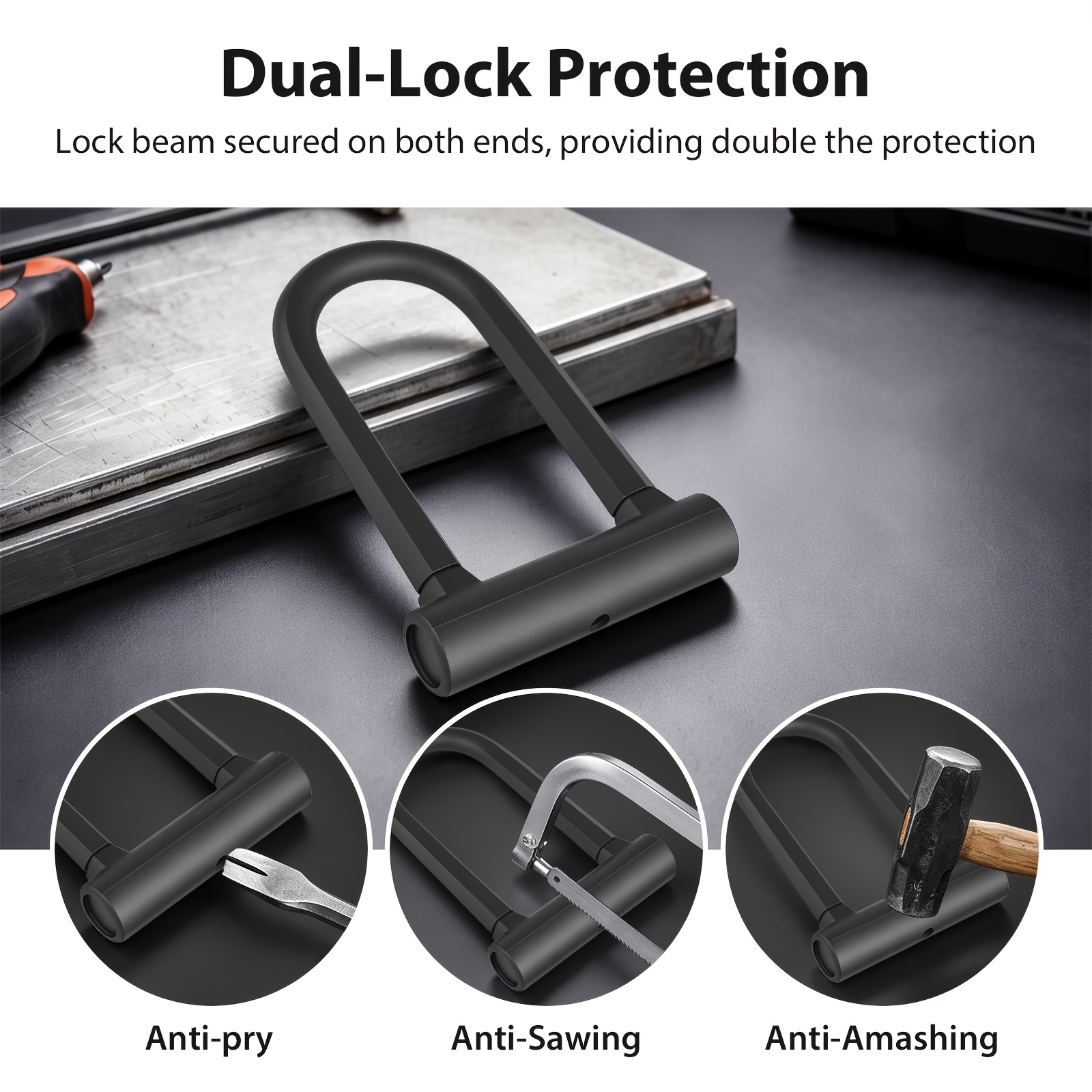 Heavy Duty Bike D Lock with Steel Security Cable & Mounting Bracket