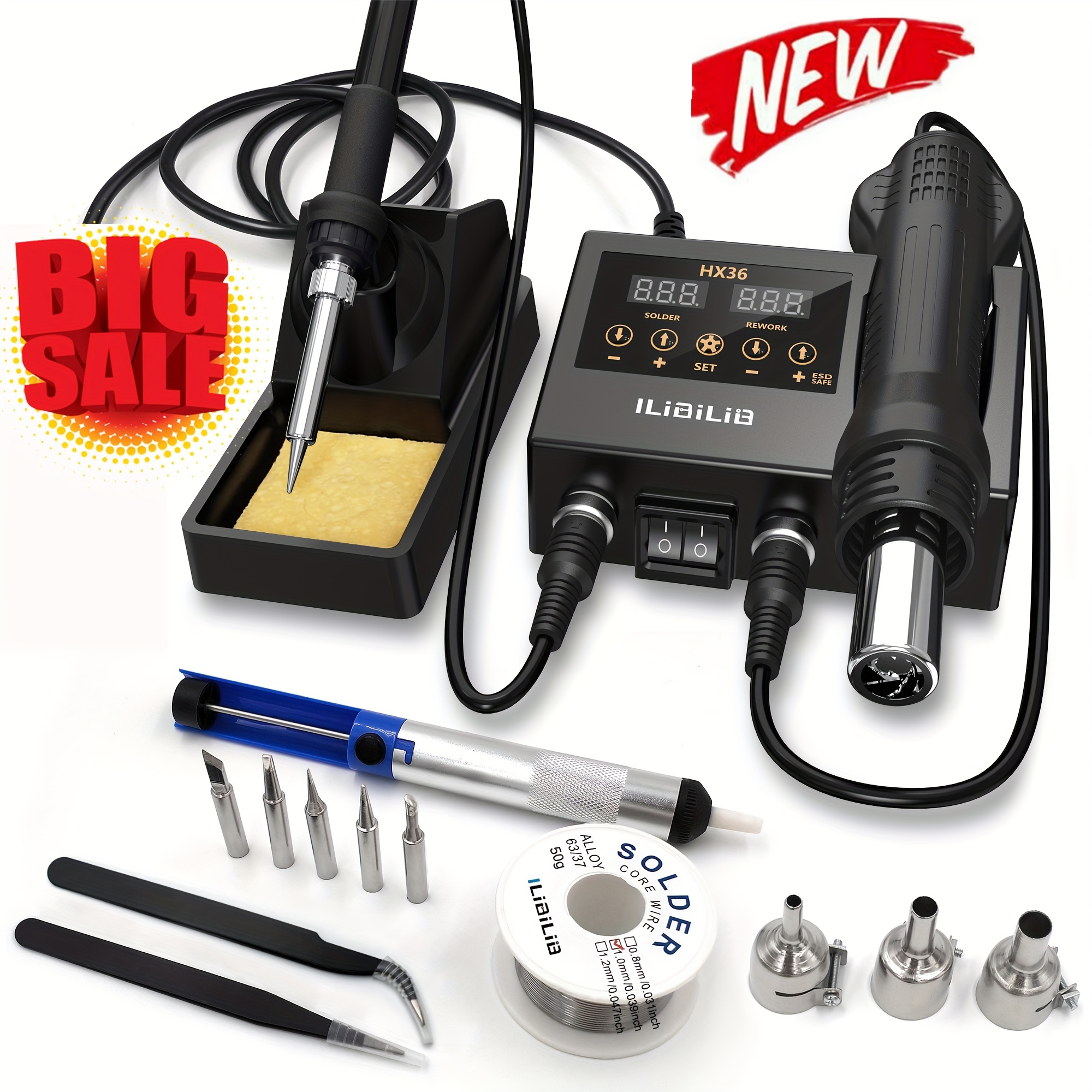 

Ilibilib Soldering Station Kit Digital Solder Iron Kit Hot Air Rework