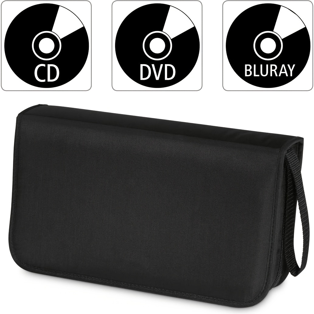 TEMU 80 Capacity Professional Cd/dvd Case Wallet With Transparent Front & Black Back Panels, Durable Zippered Storage Bag For Cartridges, Dvds, And