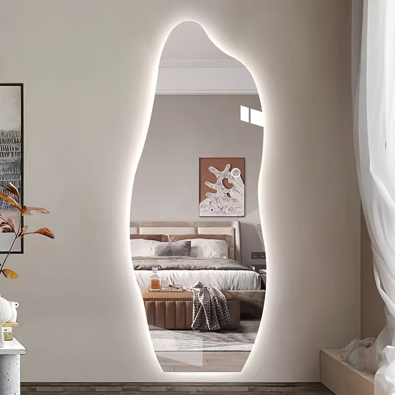 

Irregular Full-length Mirror With Light, Simple Wall-mounted Floor Mirror, Led Home Irregular Dressing Mirror, Suitable For Decorating Rooms, Shops, Bedrooms