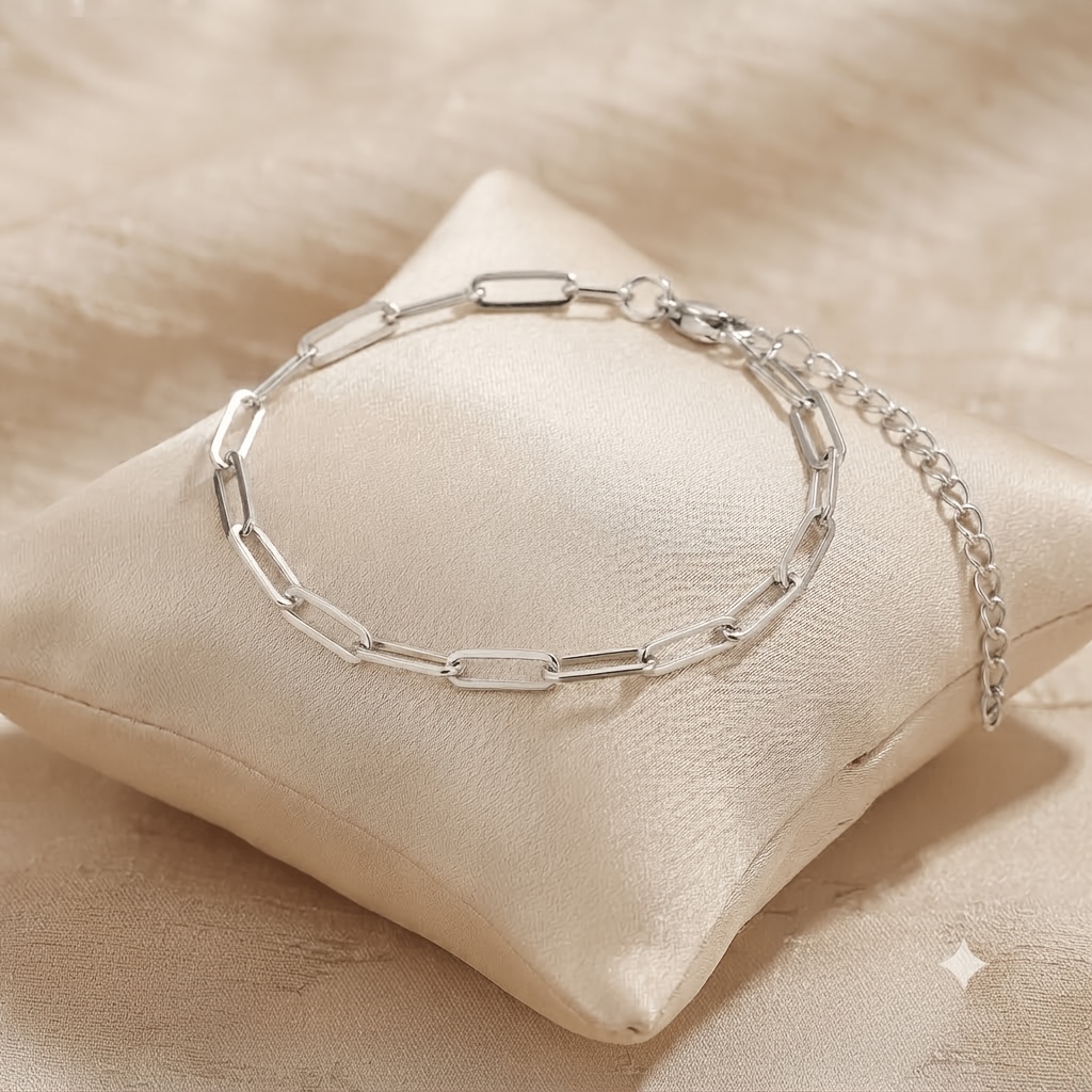 2pcs Silvery Stainless Steel Double-Layer Bracelet Set, Stackable