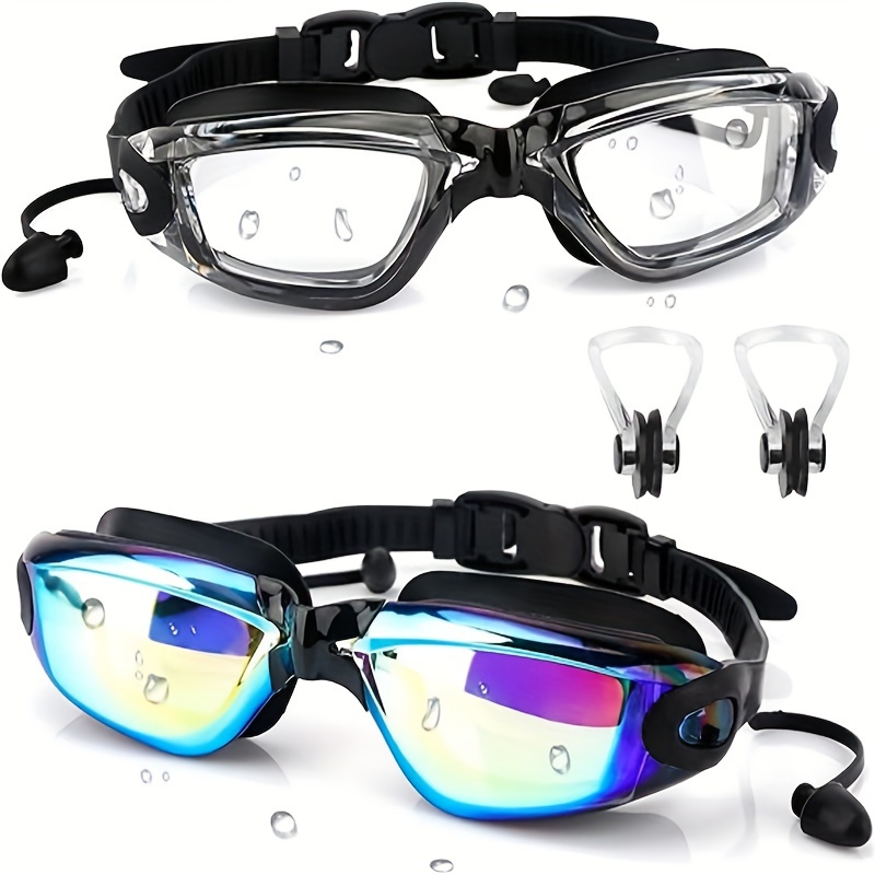 

2pcs Waterproof Swimming Goggles, With Nose Clips, & Leakproof Swimming Glasses With Earplugs, Suitable For Swimming, Diving, Water Sports