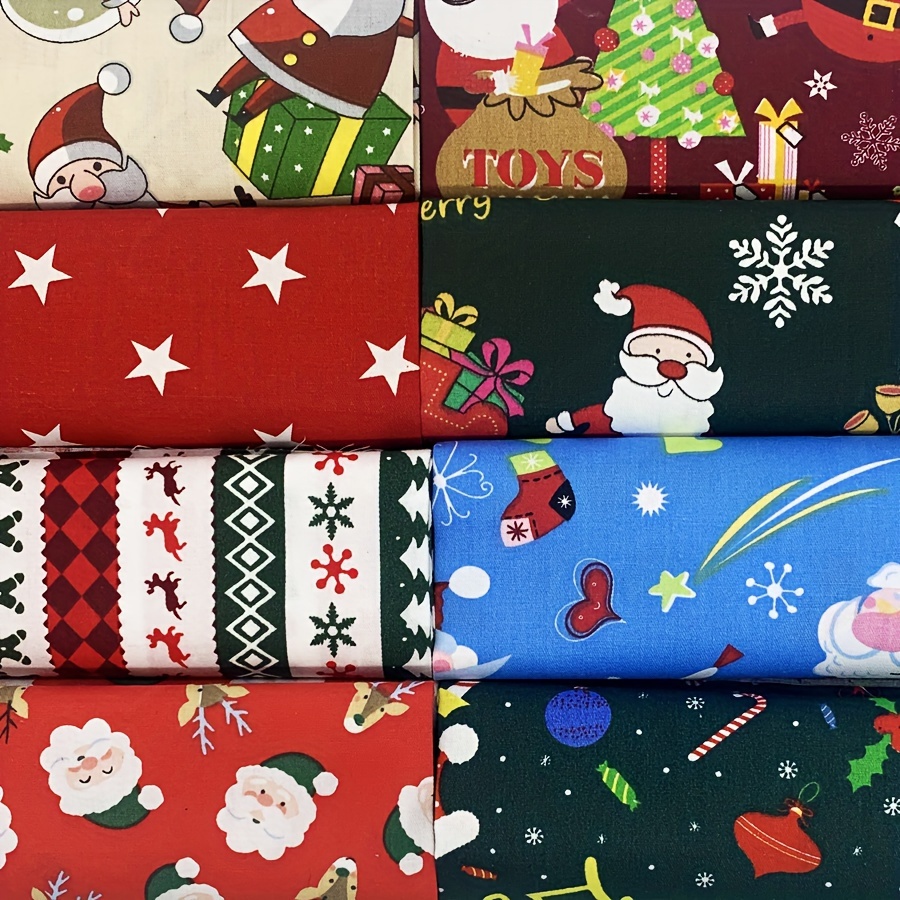 8pcs Of 100% Cotton Christmas Fabric, Featuring Patterns Of Christmas Trees, Santa Claus, And Snowflakes, Suitable For Quilting And Crafting Christmas Decorations, Measuring 50x50cm