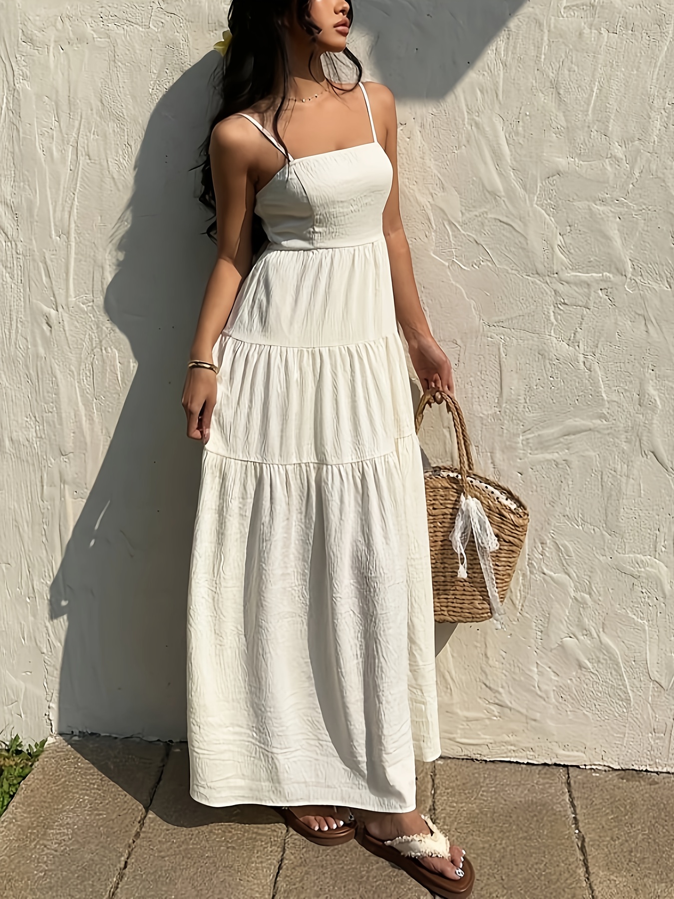 elegant white strapless maxi dress ruched detail perfect Temu