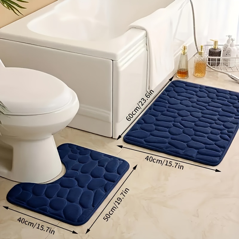 

2pcs Pebble Bathroom Mat Set, Absorbent & Quick-drying Bathroom Floor Carpet, Non-slip & Non-shedding U-shaped Contour Rug, For Bathroom Bathtub Toilet, Ideal Bathroom Accessories