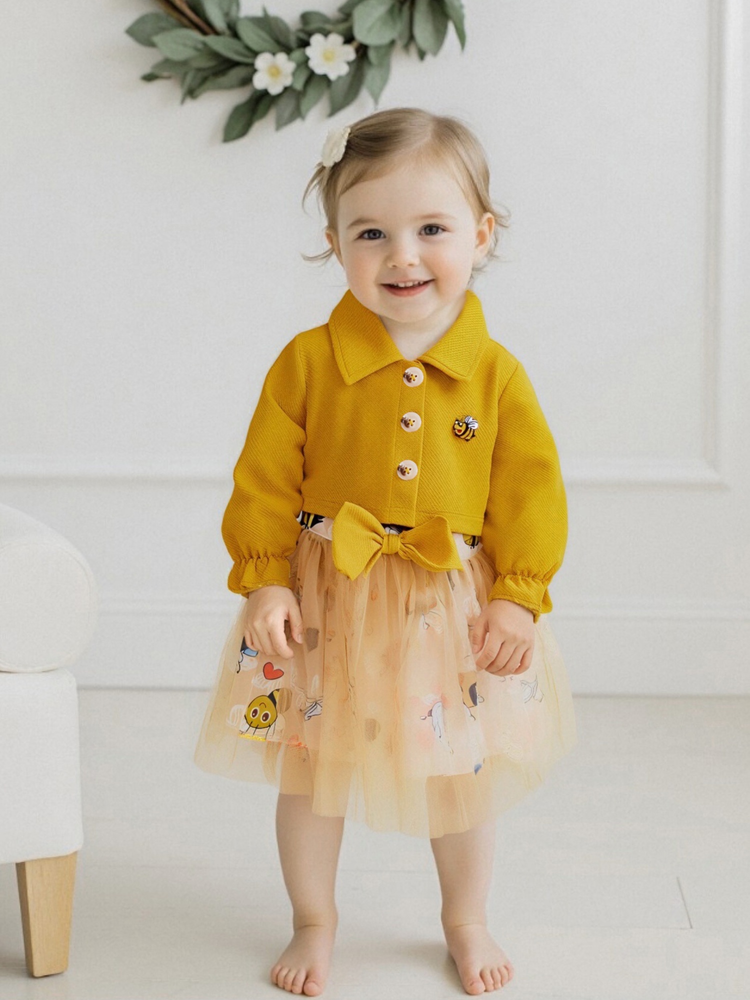 green emerald velvet dress Fall Floral Long Sleeve Baby Toddler Girl Dress