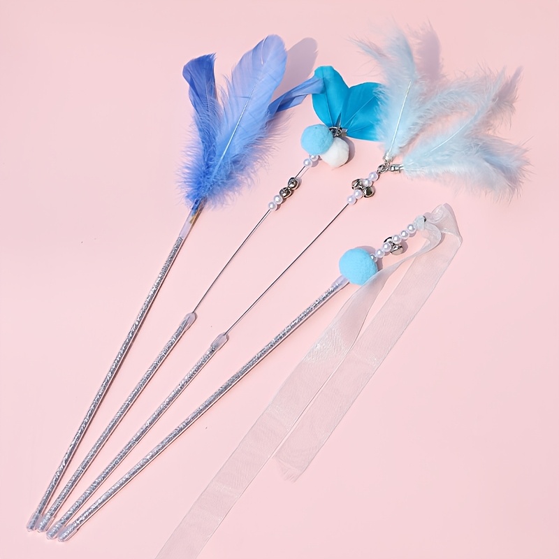 4pcs Cat Toy Set: Self- , With Feather, Self-entertainment Chew-resistant Long Rod Teaser Wand