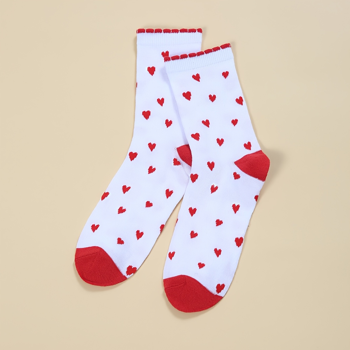 TEMU 1-pair (or Purchase In Bulk) Women's Red Heart Mid-calf Socks - Cute Love , Romantic Elegant Socks For Valentine's Day, Parties, Dates & Casual
