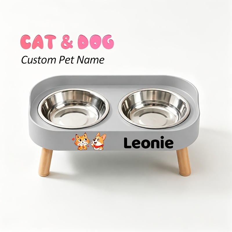 Raised Double Bowl Feeder with Custom Pet Name