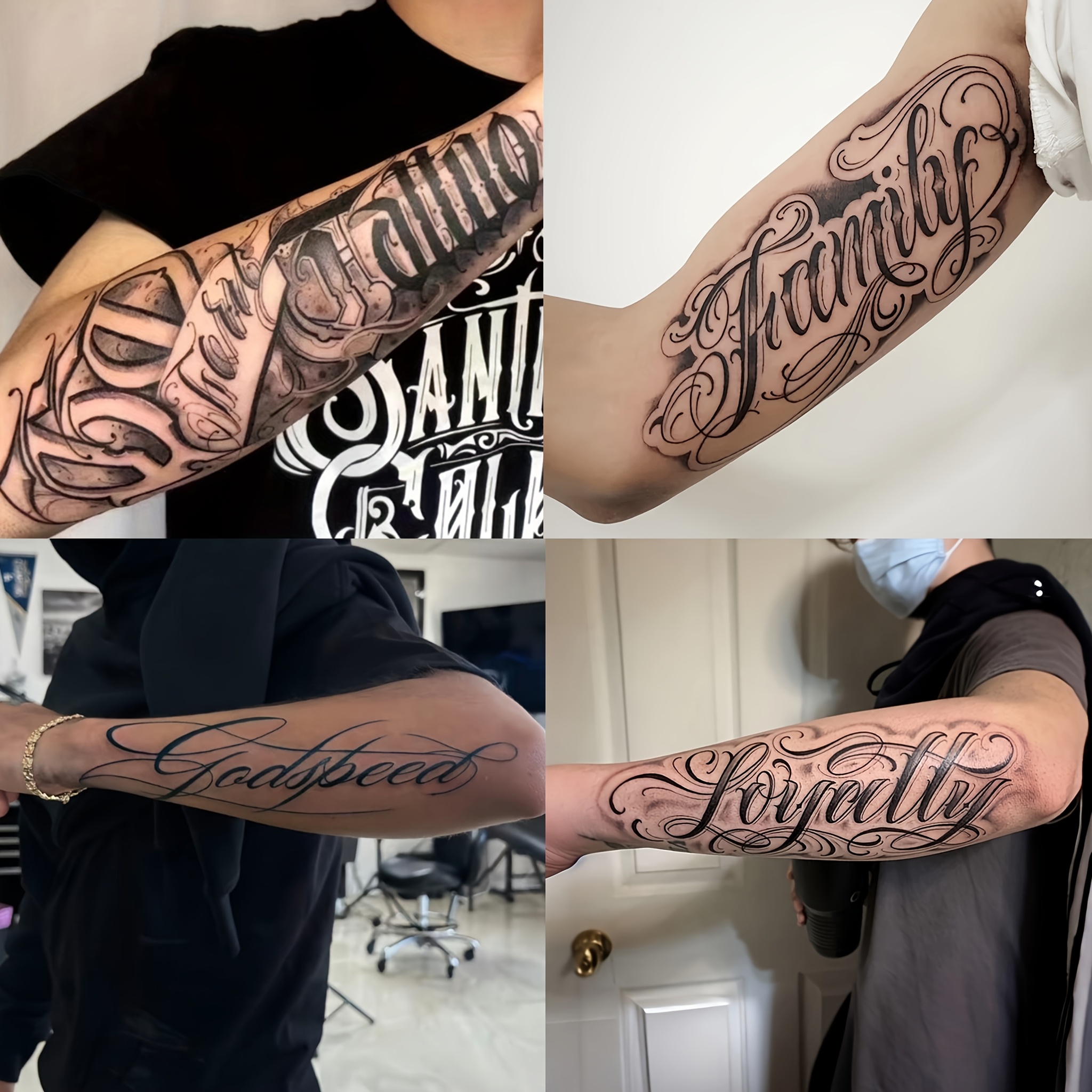 TEMU 4 Styles English Pattern Temporary Tattoos, Herbal Temporary Tattoo Stickers, Realistic Long-lasting Temporary Tattoos, Waterproof And