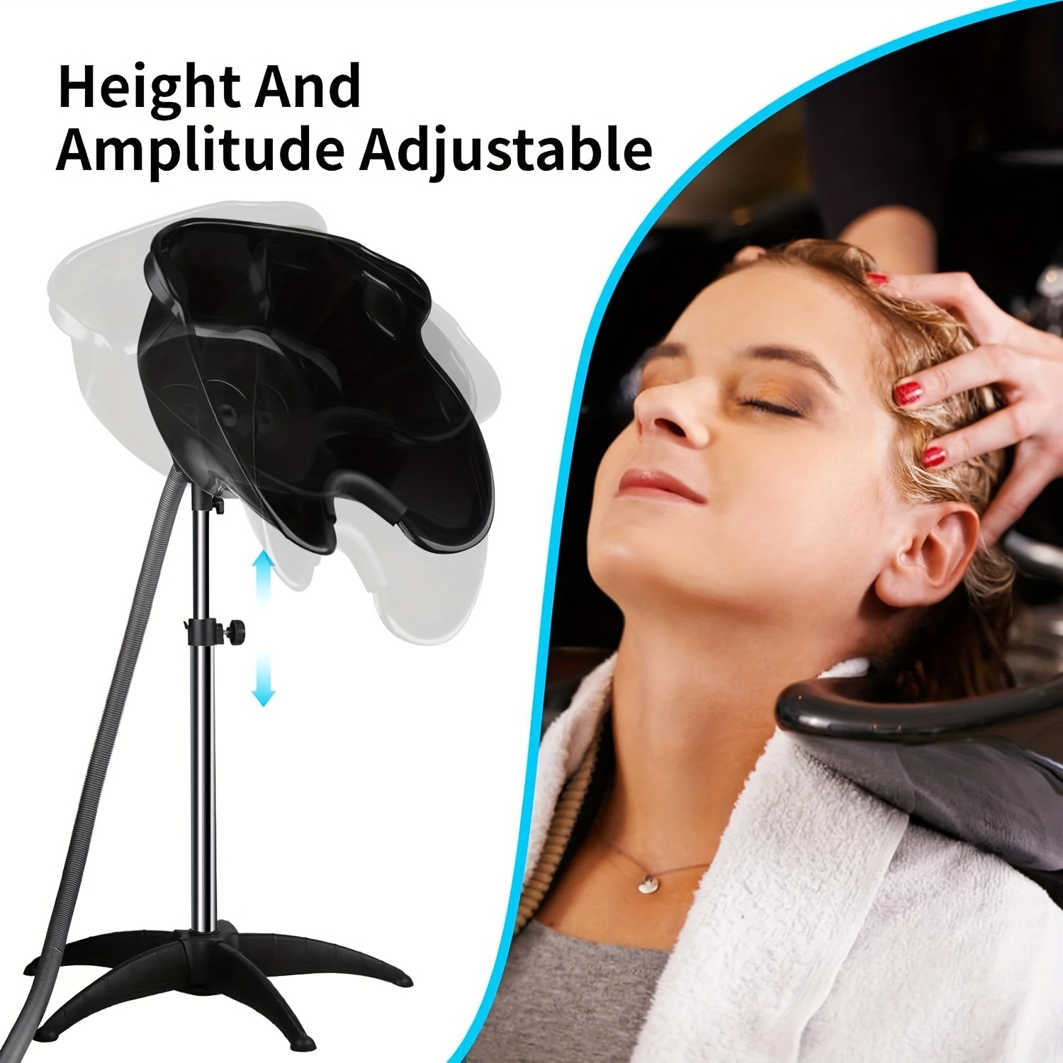 TEMU Portable Rotating Shampoo Basin | Height-adjustable Deep Sink With 1.5m Drainage Hose, Suitable For Home/salon Shampoo And Haircuts, Black,