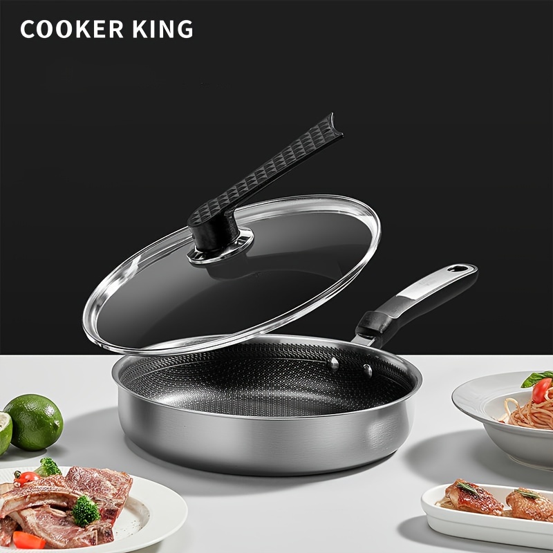 

Cooker -inch Stainless Steel Frying Pan With Honeycomb Nonstick Coating, Lid, And Anti-scalding Handle - Suitable For All