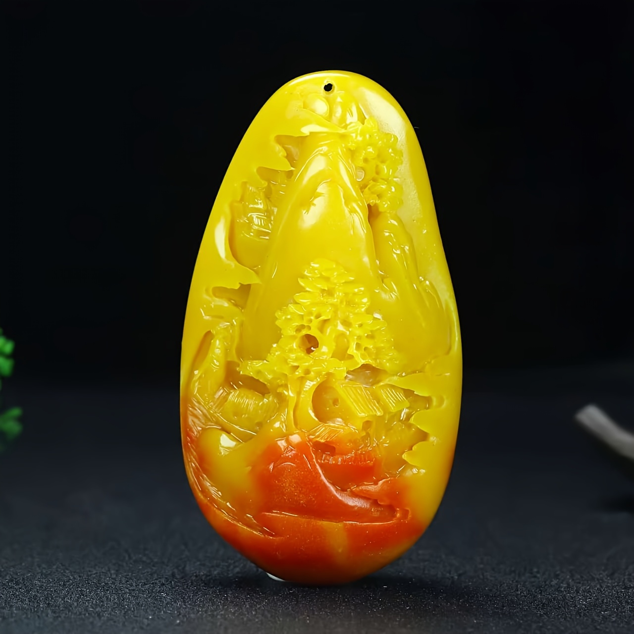 Chinese Style Carved Landscape Pendant Necklace