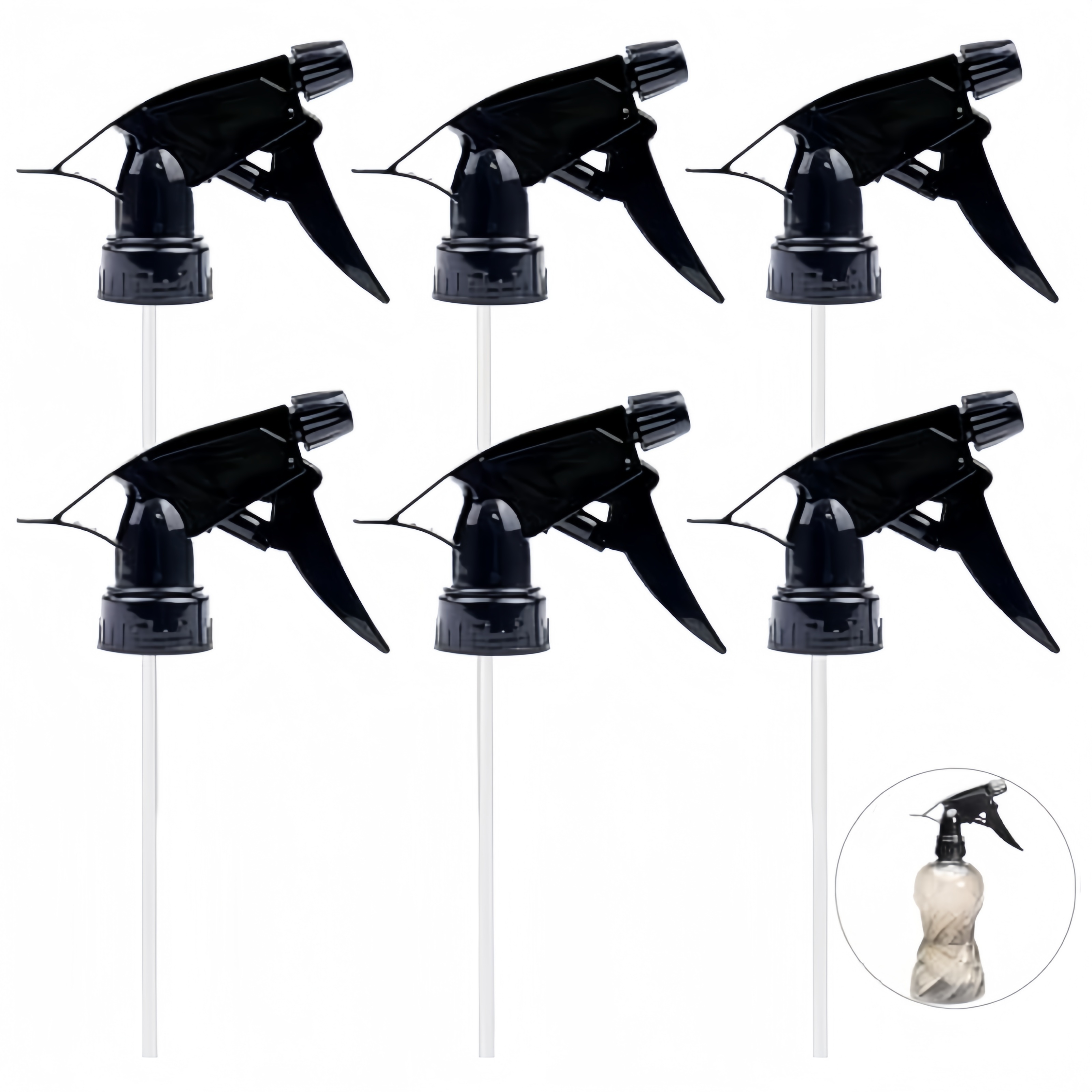 

6-pack Heavy Duty Mist & Stream Spray Bottle Nozzles - Reusable, Fits Standard 28/400 Neck Bottles For Home & Office Cleaning (black)