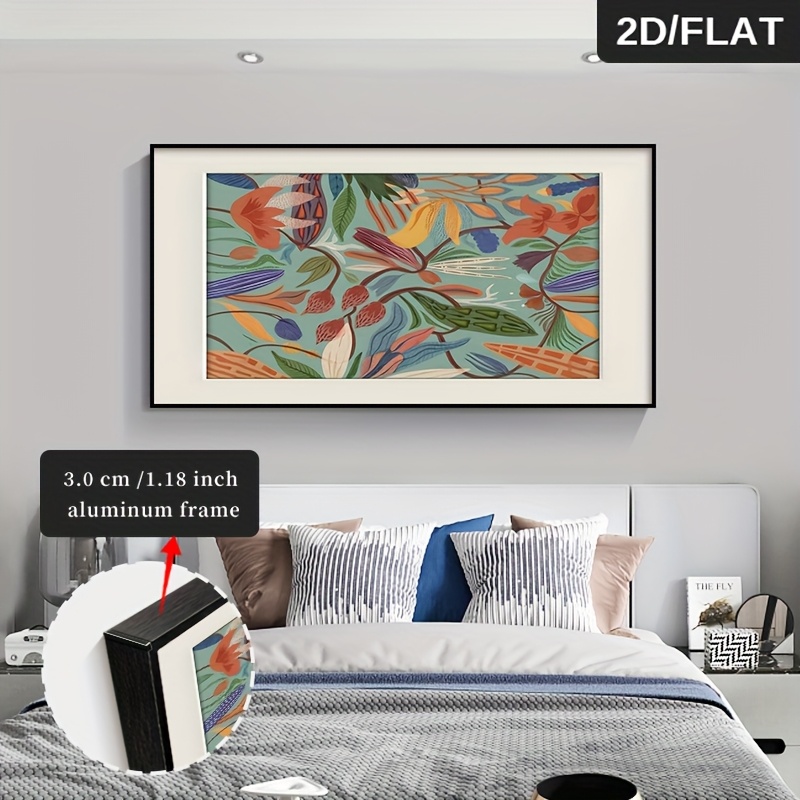 TEMU 2d Flat, 2d Flat, 2d Flat Modern Home Decor Art In 2d/ With A Framed Design, Featuring Abstract Floral Patterns Printed On Canvas With Borders.