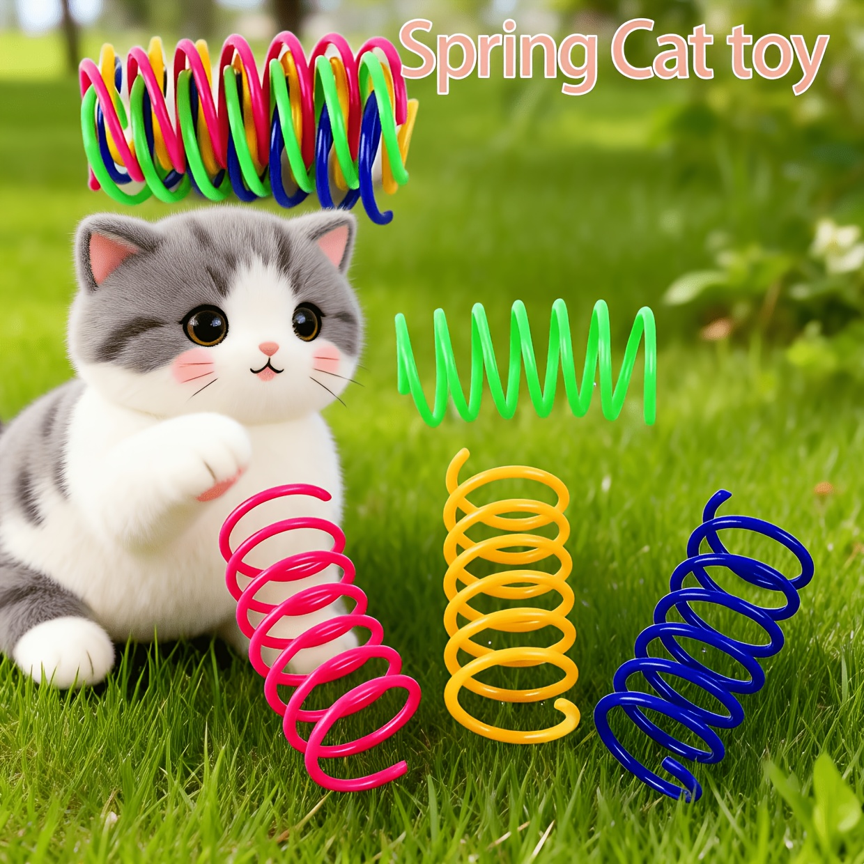 cat spring toy set random color assorted retractable colorful plastic spring   toys interactive pet entertainment accessories no batteries required Product details 0
