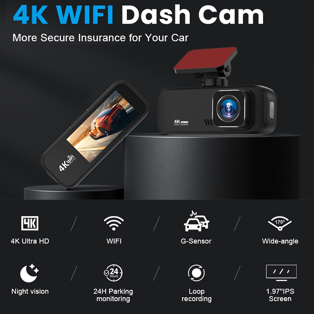 Dash Cam Front and Rear with 128GB TF Card, 4K+1080P Dual Dash Camera for Cars, 5.0cmIPS Display Mini Car Camera, APP Control, Built-in Wi-Fi & G-Sensor, 170° Wide Angle, WDR, Night Vision, Loop Recording, 24/7 Parking Mode, Support 256GB Card Max
