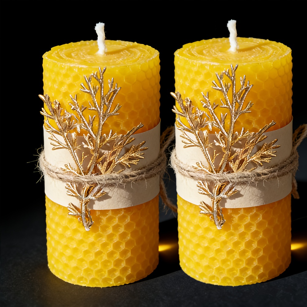 Image of Teacher Appreciation Gifts 2-pack Inch (. 5 X 10 Cm) Beeswax Candles, Large Honeycomb Beeswax Pillar Candles With Decor, Pure Beeswax Candles, Home Decor Gifts For Candle Lovers