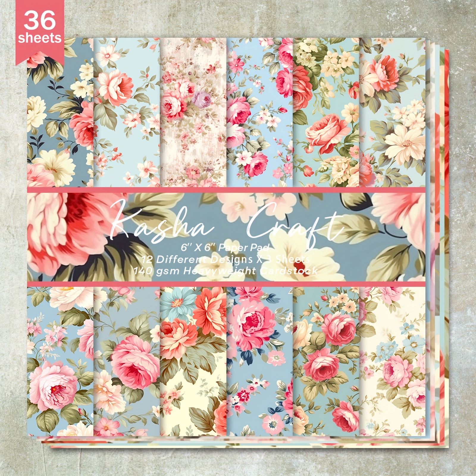 

36 Feuilles d' de 6 Pouces avec Roses Roses et Blanches Vibrantes, Feuilles et Foncé - pour les Bullet Journals, le Scrapbooking, de Vœux et les DIY, Fournitures pour l'Artisanat du