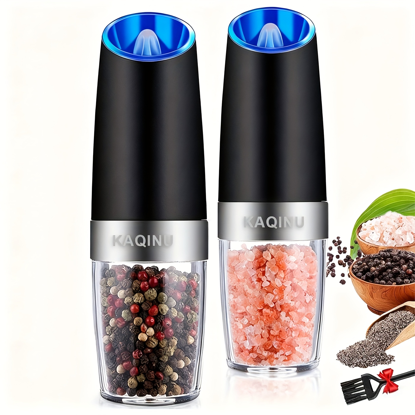 TEMU Set Of 2 Electric Salt And Pepper Mills - Gravity-activated, Led Lighted, Adjustable Grind Size, One-handed Use, Stainless , Battery-operated For Easy, Contemporary Cooking
