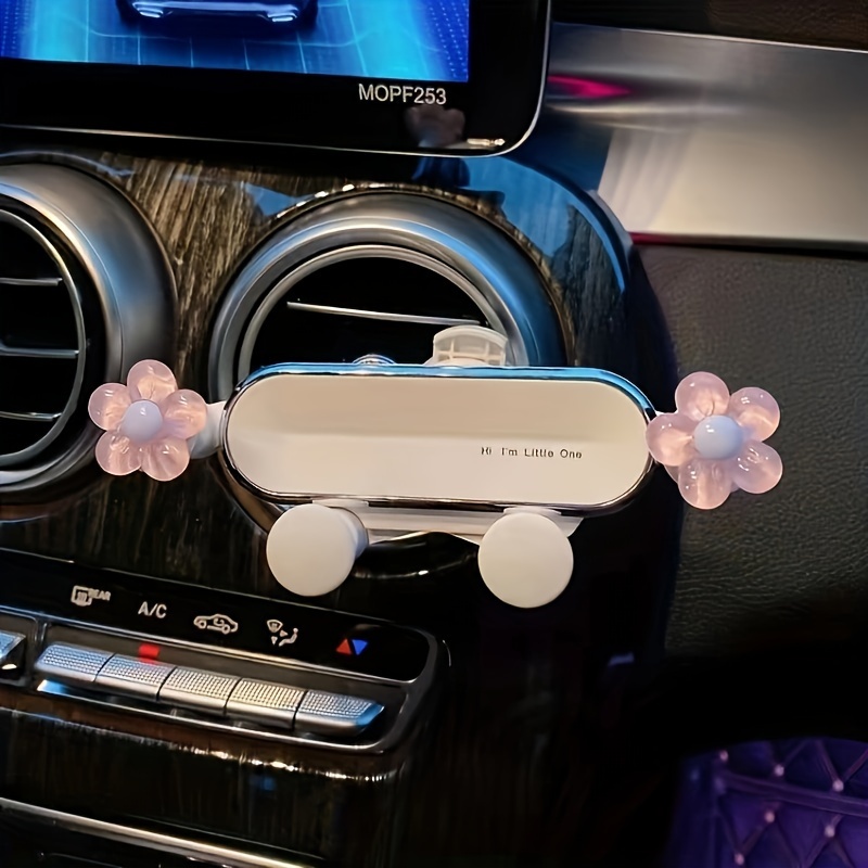 Image of Upgrade The Silver-white Car Phone Holder, A Cute Accessory For, ' Vent. This Car Mount Is A New Model Featuring Floral Designs, Suitable For Navigation And Dashboard Use, In Blue, Pink