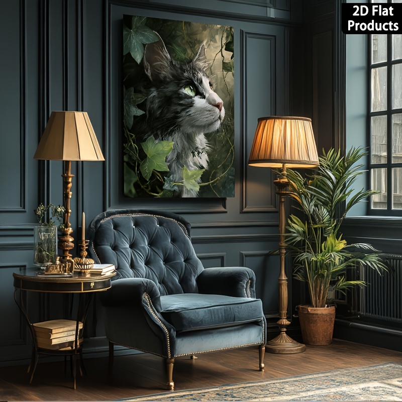 Framed Canvas Painting Wall Decor Featuring a Gray Maine Cat