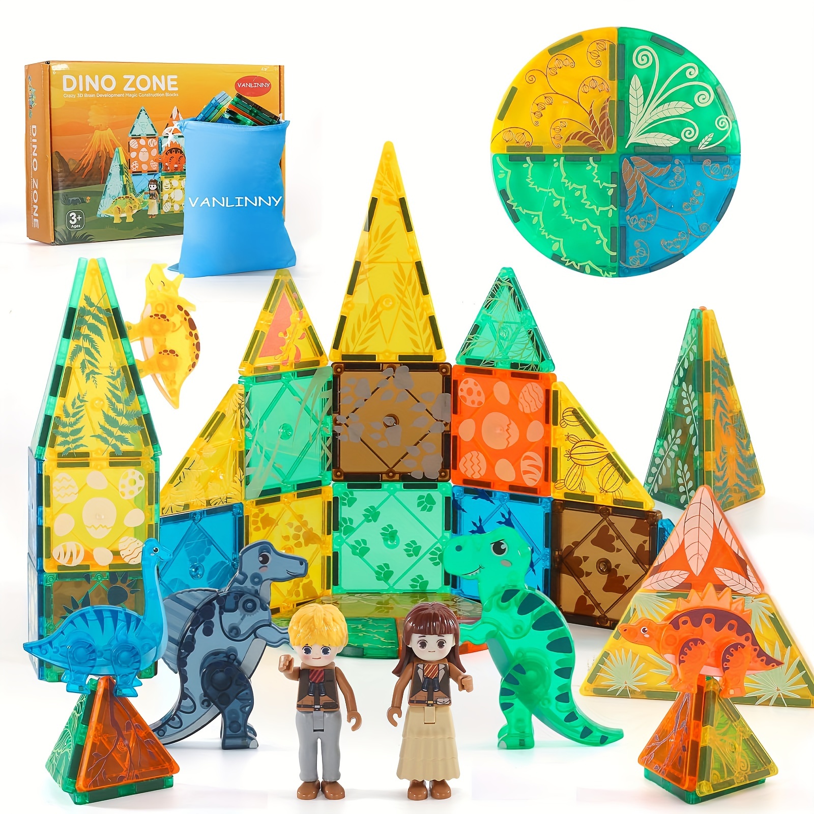 

74-piece Magnetic Tiles, Dinosaur Toys For Kids Ages 3+, Animals Educational Stack Connecting Tile Construction For Boys/girls/toddlers To Improve Imagination/creativity.