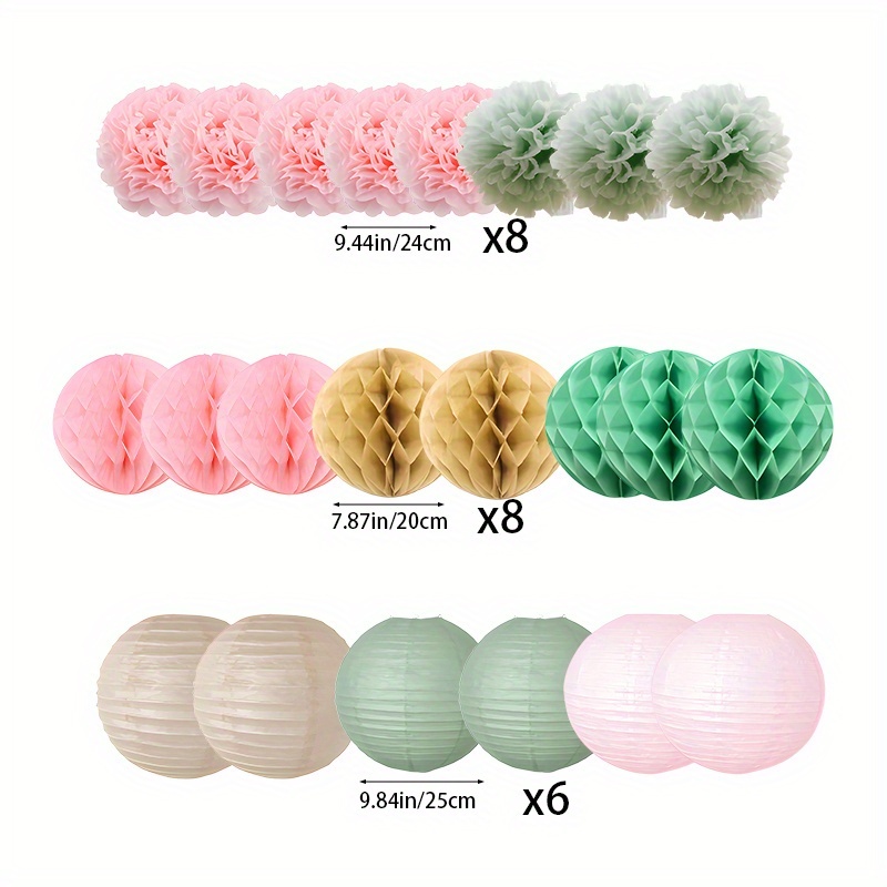 Image of 22pcs Peach Pink, Sage Paper Flower Balls And Lantern Set, Suitable For Birthday Parties, Bridal Shower, Anniversary Celebrations, Bohemian Wedding Decorations, Rustic Wedding Decor